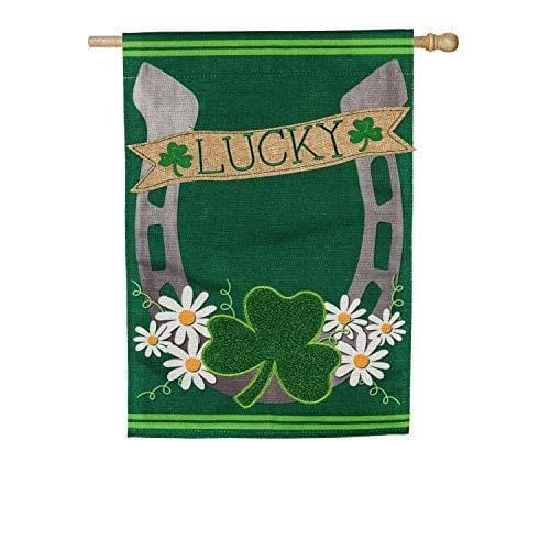 St Patricks Lucky Horseshoe Flag 2 Sided Burlap 13B8964 Heartland Flags