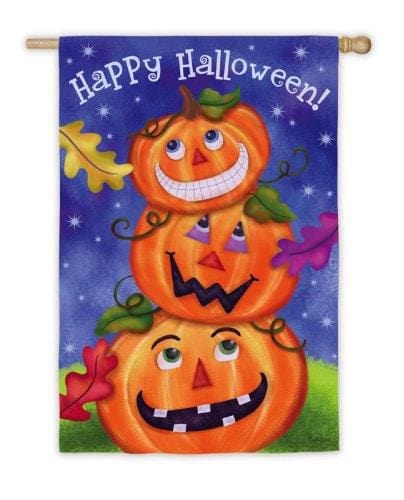 Stack of Pumpkins Happy Halloween Flag 2 Sided Banner 13S2597 Heartland Flags