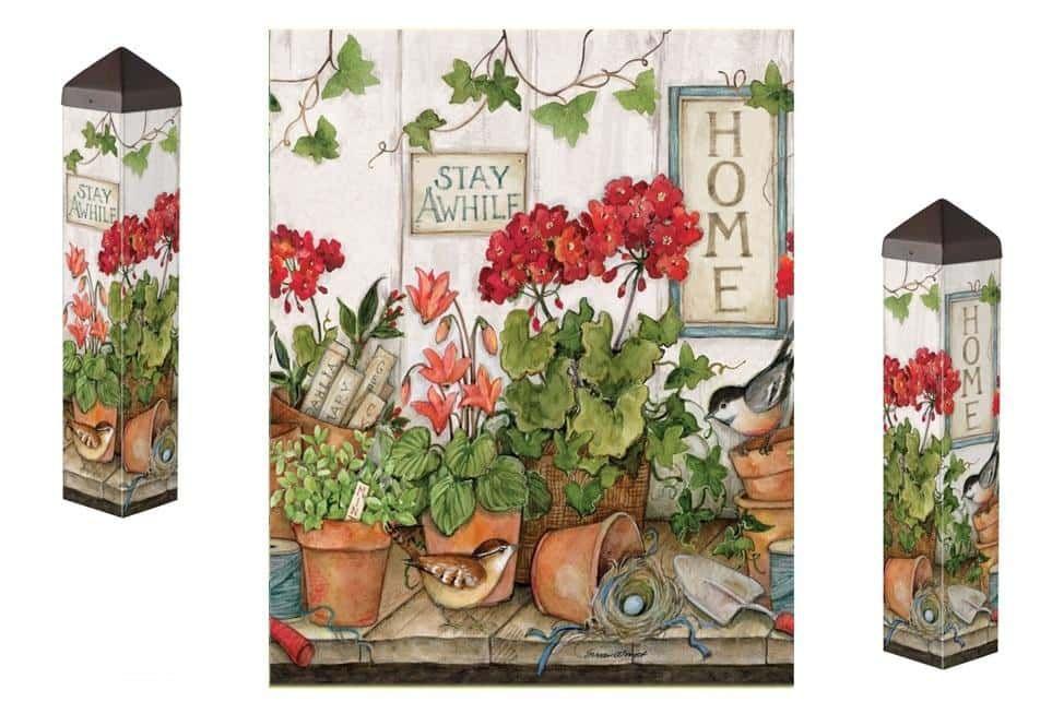 Stay Awhile Art Pole 20 Inches Tall Gardening PL1246 Heartland Flags