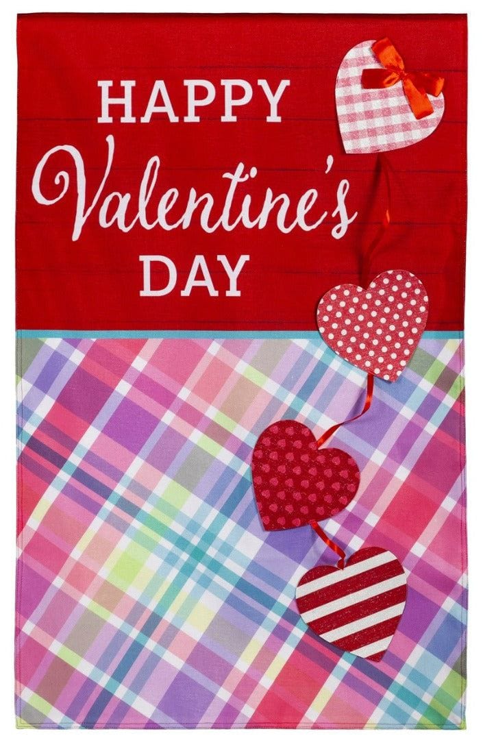 String of Hearts Valentine Flag 2 Sided Burlap Banner 13B10697 Heartland Flags