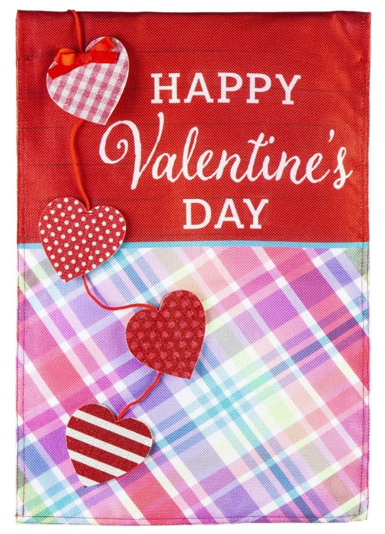 String of Hearts Valentine Garden Flag 2 Sided Burlap 14B10697 Heartland Flags