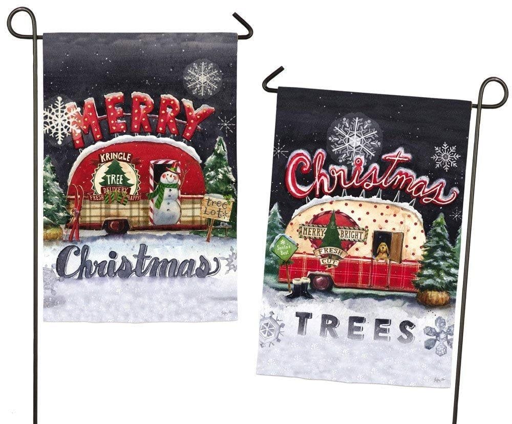 Tree Lot Plaid Christmas and Merry Christmas Garden Flag 2 Sided Camper 14S3958FB Heartland Flags