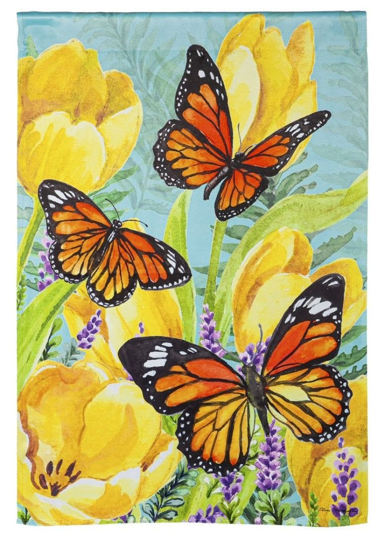 Tulips and Butterflies Spring Banner 2 Sided House Flag Decorative 13S10693 Heartland Flags
