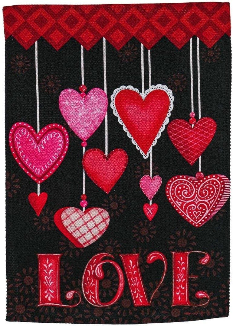 Valentine Hanging Love Hearts Garden Flag 2 Sided Textured 14ES10233 Heartland Flags