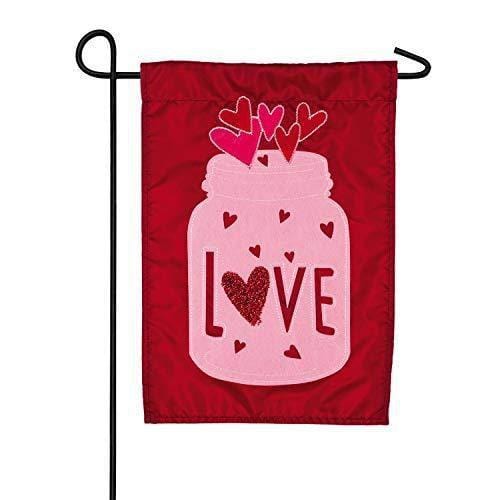 Valentine's Mason Jar Garden Flag 2 Sided Applique 168889SA Heartland Flags