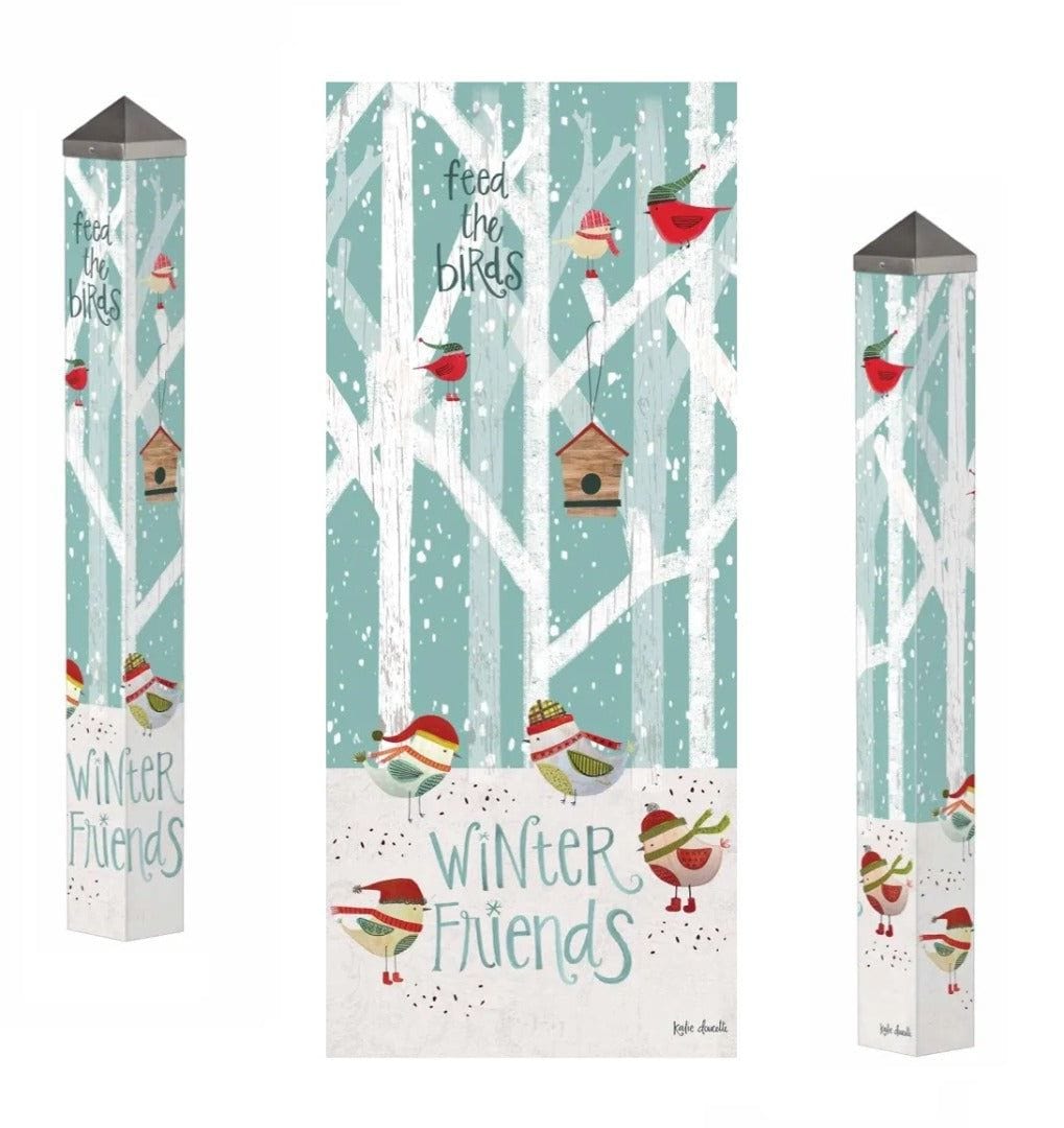 Warm Winter Birds Art Pole 40 Inches Tall Painted Peace PL40014 Heartland Flags