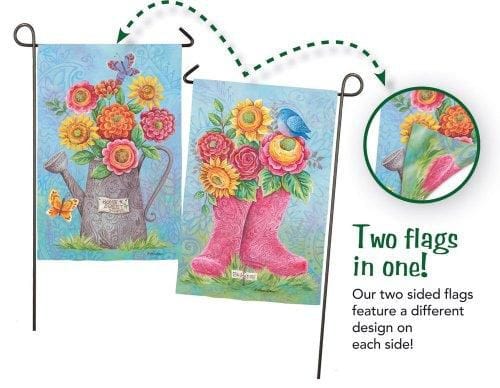 Watering Can and Pink Boots Spring Garden Flag 2 Sided 14S2755FB Heartland Flags