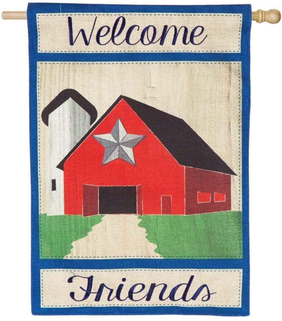 Welcome Friends Country Patriotic Flag 2 Sided Burlap 13B4852 Heartland Flags
