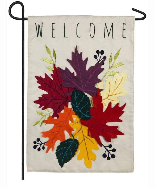 Welcome Leaves Garden Flag 2 Sided Applique Embellished 168968 Heartland Flags