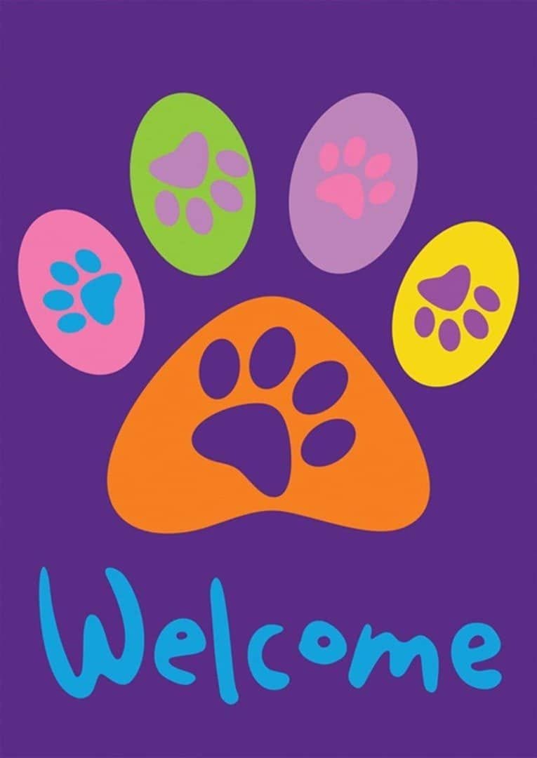 Welcome Paws Garden Flag Purple 2 Sided 112669 Heartland Flags
