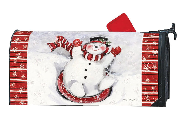 Winter Sledding Snowman Mailbox Cover Mailwrap 03178 Heartland Flags