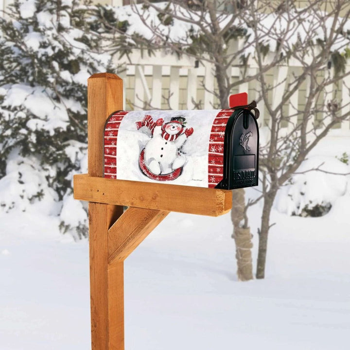 Winter Sledding Snowman Mailbox Cover Mailwrap 03178 Heartland Flags
