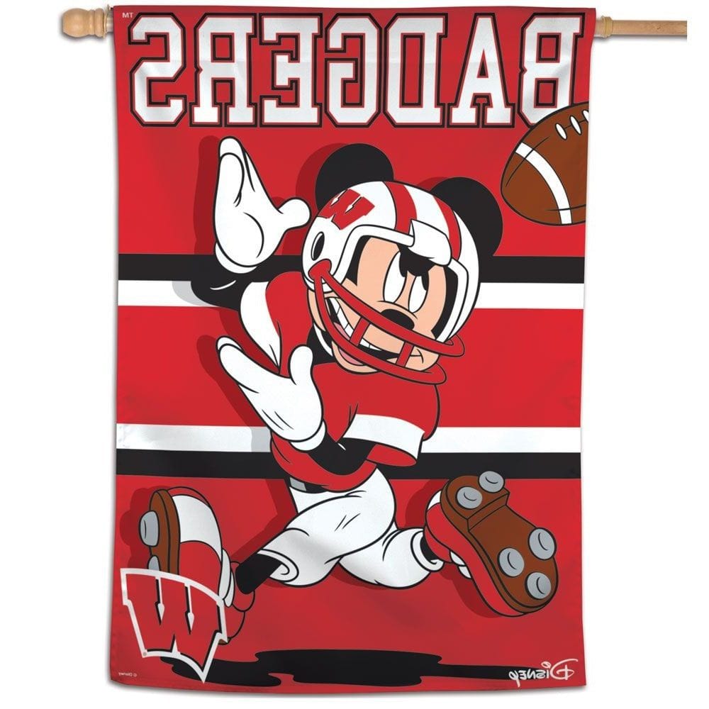 Wisconsin Badgers Banner Mickey Mouse Football Flag 76298117 Heartland Flags